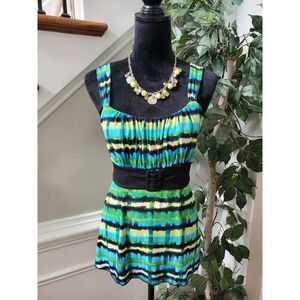 Iz Byer Women Multicolor Tie Dye Square Neck Sleeveless Belted Top Blouse Size M